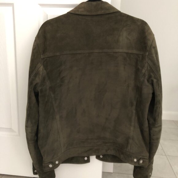 Reiss Jagger Suede Trucker Jacket - Olive Green - Picture 4 of 9